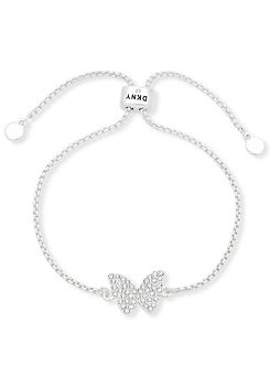 Pave Crystal Butterfly Slider Bracelet in Silver Tone by DKNY