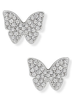 Pave Crystal Butterfly Stud Earrings in Silver Tone by DKNY