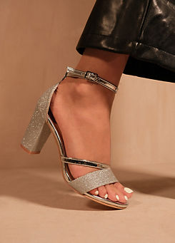Perla Silver Glitter Heeled Sandals by Where’s That From