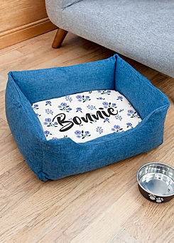 Personalised Blue Comfort Dog Bed with Blue Floral Design by Treat Republic