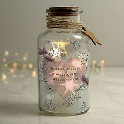 Personalised Floral Heart LED Glass Jar