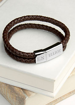 Personalised Men’s Dual Leather Woven Bracelet In Umber by Treat Republic
