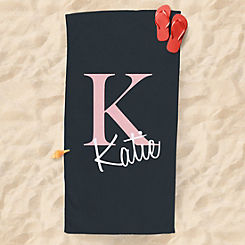 Personalised Name & Pink Initial Beach Towel by Lister Cartwright