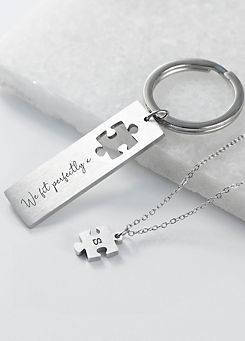 Personalised Perfect Fit Puzzle Piece Necklace & Keyring Set by Treat Republic