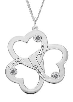 Personalised Sterling Silver & Crystal Three Hearts Pendant by Precious Sentiments