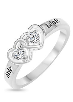 Personalised Sterling Silver & Cubic Zirconia Heart ring by Precious Sentiments