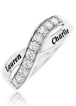 Personalised Sterling Silver and CZ Half Twist Eternity Ladies Ring by Precious Sentiments