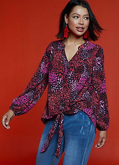 Pink Animal Print Tie Front Blouse by Freemans