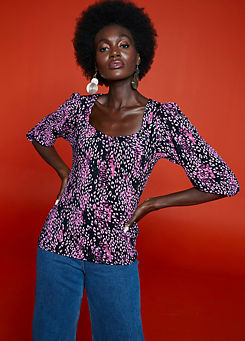 Pink Animal Sweetheart Neckline Top by Freemans