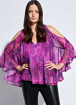 Pink Animal Wide Frill Top by STAR by Julien Macdonald