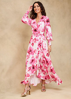 Pink Floral Print Jersey Wrap Maxi Dress by Together