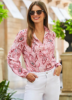 Pink Paisley Print Blouson Sleeve Shirt by Sosandar