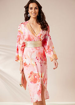 Pink Print Kimono Style Dress by Together