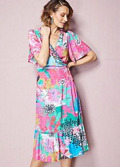 Pink Print Wrap Midi Dress by Kaleidoscope