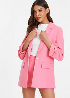 Pink Ruched Sleeve Blazer by Quiz