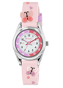 Pink Strap Silver Time Teacher Butterfly Watch by Tikkers