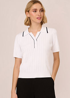 Pointelle Short Sleeve Tipped Polo Shirt by Adrianna Papell