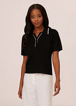 Pointelle Short Sleeve Tipped Polo by Adrianna Papell