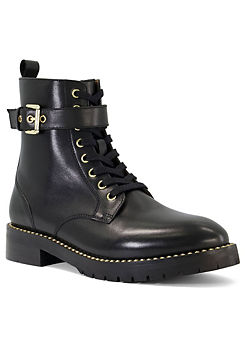 Pollen Pearl Trim Black Leather Lace-Up Boots by Dune London
