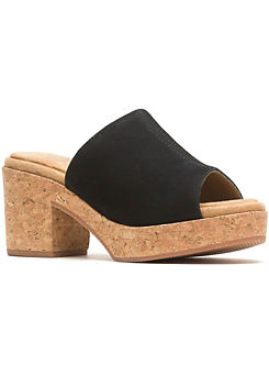 Poppy Black Suede Cork Wrap Mules by Hush Puppies