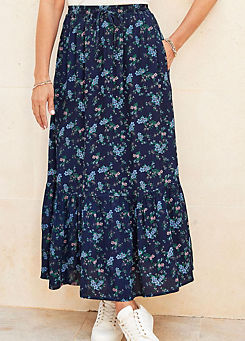 Print Pull-On Maxi Skirt by Cotton Traders