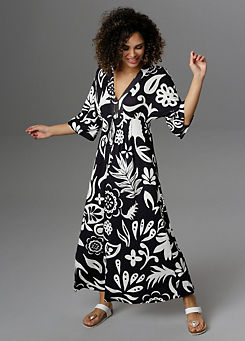 Print Three Quarter Length Sleeve Maxi Dress by Aniston