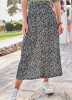 Printed Button Maxi Skirt by Cotton Traders