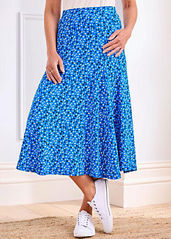 Printed Jersey Pull-On Midi Skirt by Cotton Traders