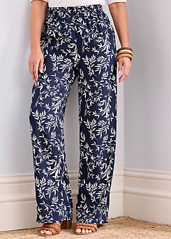 Printed Wide-Leg Pull-On Trousers by Cotton Traders