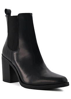 Promising Black Suede Block-Heel Western Boots by Dune London