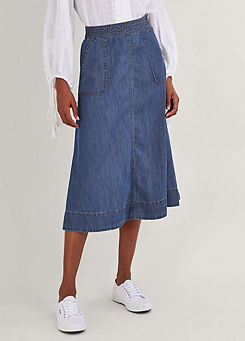 Pull On Denim Midi Skirt in Sustainable Cotton by Monsoon