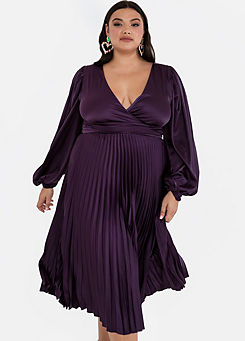 Purple Pleated Midi Dress with Twist Detail by Lovedrobe Luxe