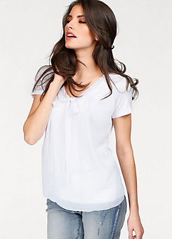 Pussy Bow Blouse Top with Chiffon Front by Vivance