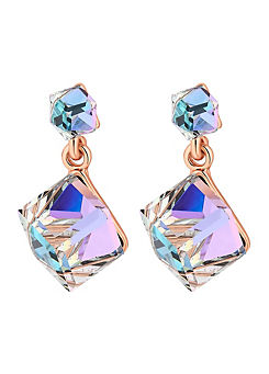 Radiance Collection Rose Gold Plated Aurora Borealis Cube Drop Earrings by Jon Richard