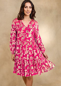 Raspberry Jacquard Tiered Dress by Together