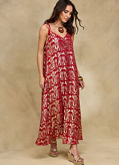 Red Jacquard Maxi Slip Dress by Together