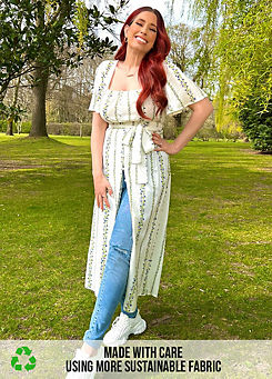 Responsible Viscose White Floral Square Neck Button Through Longline Blouse by Stacey Solomon