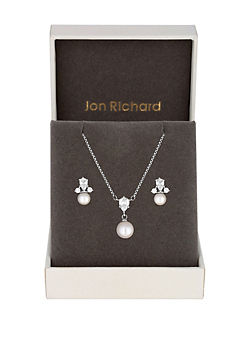 Rhodium Plated & Pearl Set - Gift Boxed by Jon Richard
