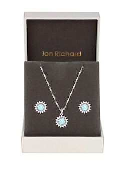 Rhodium Plated Aqua Jewellery Set - Gift Boxed by Jon Richard