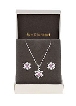 Rhodium Plated Cubic Zirconia Pink Jewellery Set - Gift Boxed by Jon Richard