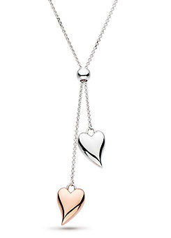 Rhodium Plated Sterling Silver & 18ct Rose Gold Plate Desire Blush Heart Lariat Necklace by Kit Heath
