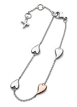 Rhodium Plated Sterling Silver & 18ct Rose Gold Plate Desire Blush Heart Station Bracelet by Kit Heath