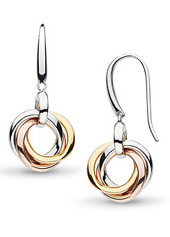 Rhodium Plated Sterling Silver and 18ct Gold Plate Bevel Trilogy Drop Earrings by Kit Heath