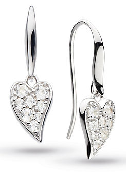 Rhodium Plated Sterling Silver and White Topaz Desire Precious Heart Drop Earrings by Kit Heath
