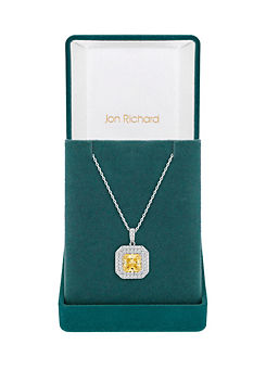 Rhodium Plated Yellow Cubic Zirconia Pendant Necklace - Gift Boxed by Jon Richard