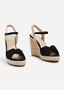 Rio Black Knotted Strap Wedges by Linzi