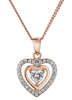 Rose Gold & Sterling Silver Cubic Zirconia Heart Pendant Necklace by Emily & Ophelia
