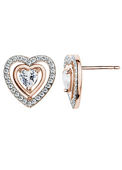 Rose Gold & Sterling Silver Cubic Zirconia Heart Stud Earrings by Emily & Ophelia