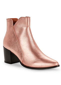 Rose Gold Coloured Leather Block Heel Ankle Boots by Kaleidoscope