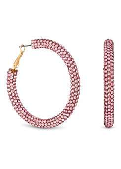 Rose Gold Pink Diamante Tube Hoop Earrings by MOOD By Jon Richard